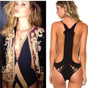 SOLD OUT RARE PACIFIC & DRIFTWOOD AVERY MESH PANEL LACE UP ONE PIECE